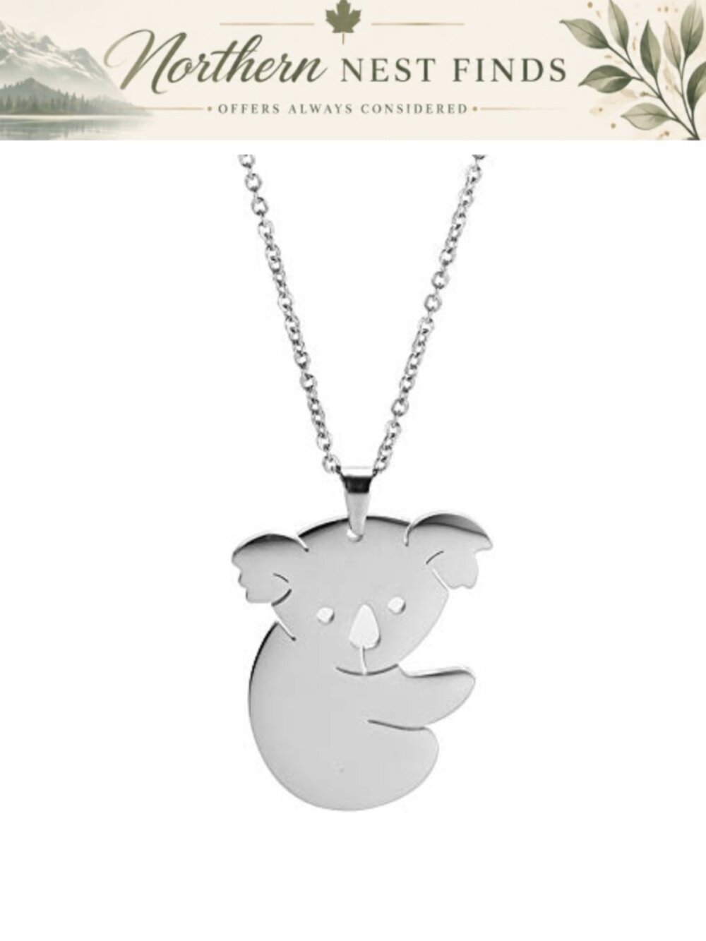Stainless Steel Koala Pendant Necklace Cute Animal 20.47in Chain Women